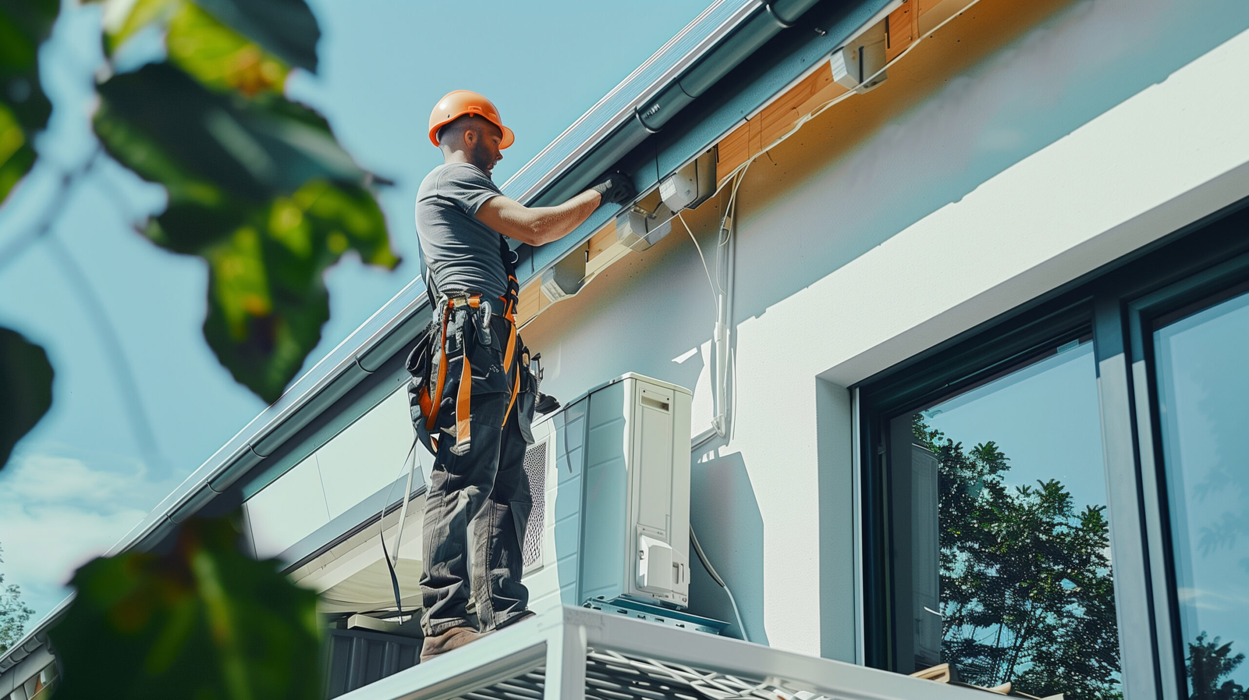man installing heat pump